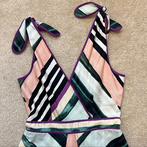 Red Carter A-Line Side Slit Maxi Dress Multicolor Tie Straps Women's Size S - Picture 4 of 16